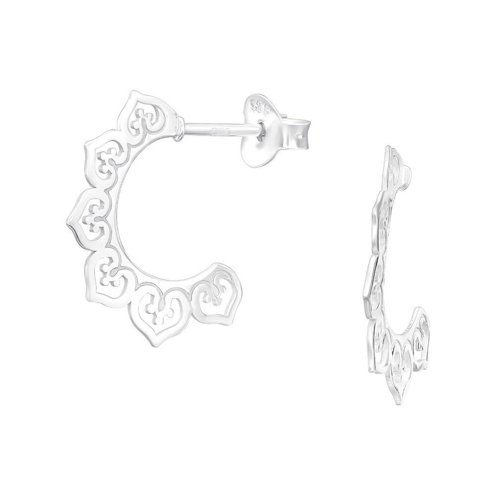 Sterling Silver Laser Cut Heart Half Hoop Earrings